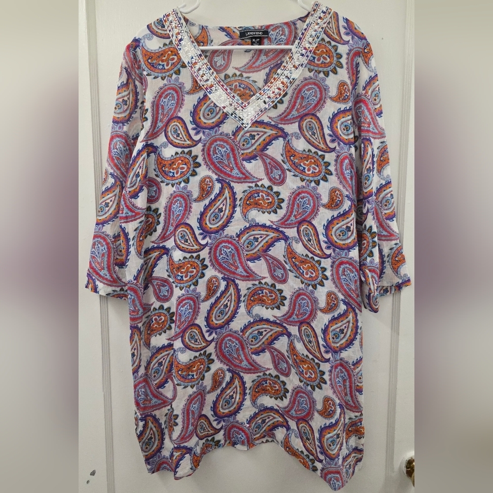 Lands' End Paisley Swim Coverup - Pink, Blue, Orange